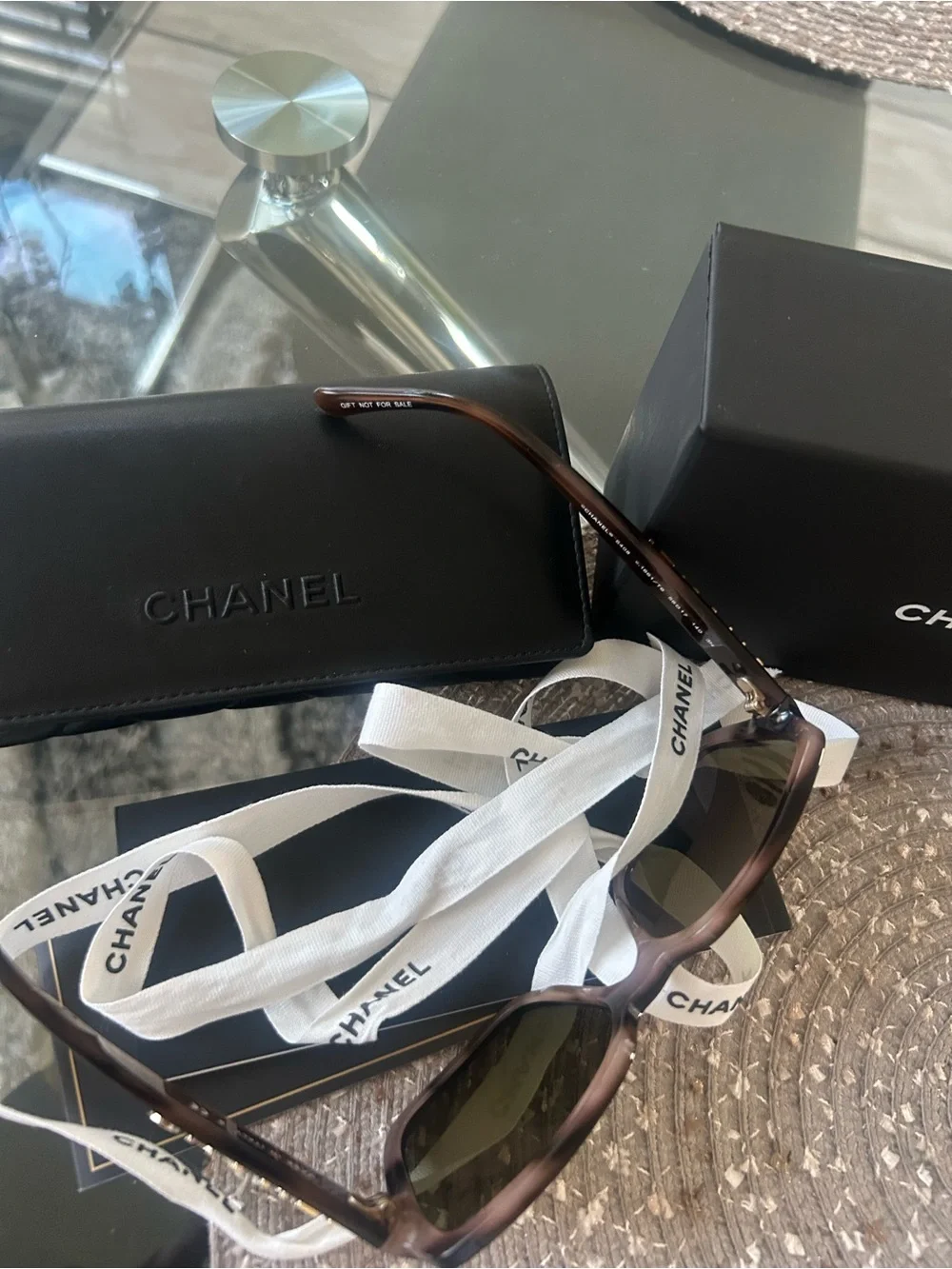 CHANEL Brown and Gold Logo Sunglasses